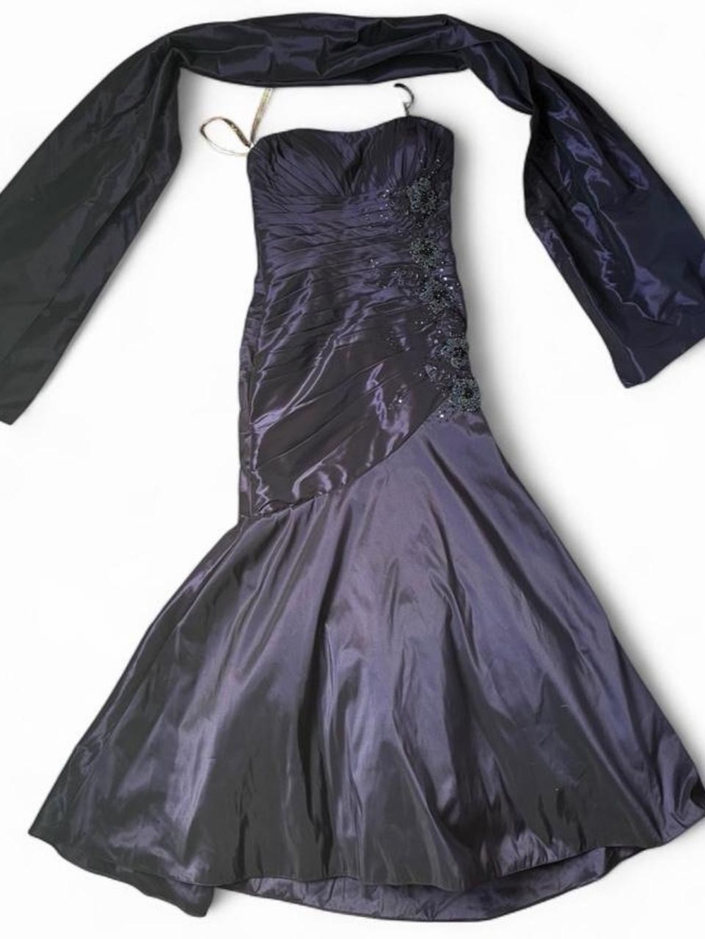 Strapless Purple Mermaid Evening Dress with Shawl
